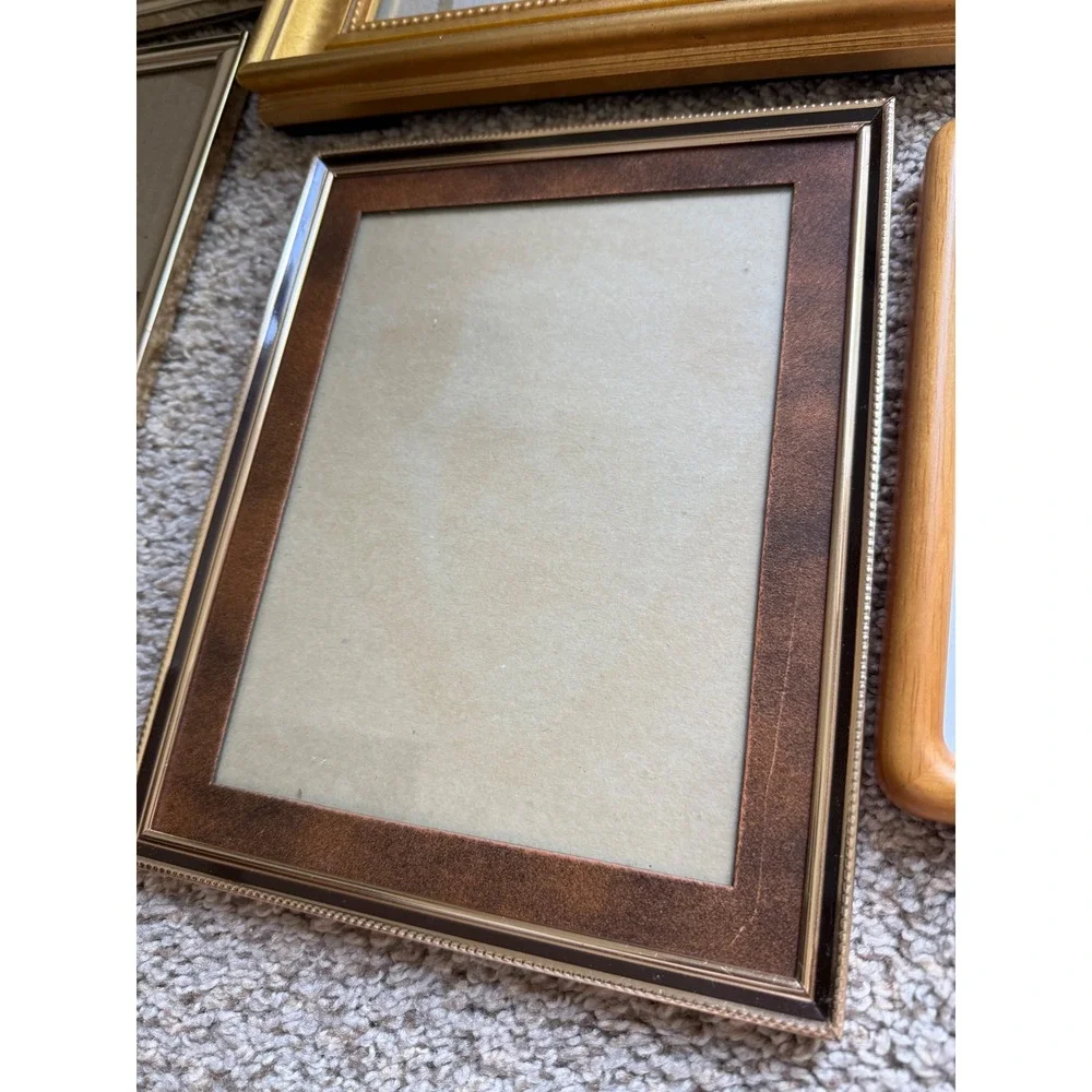 Vintage Mixed Picture Frame Lot 8pc Gold Wood Metal Tabletop Gallery Set